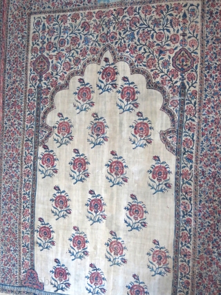 India Qalamkhari printed and painted prayer hanging, prited paisley cotton with black cotton framing. Size : 45" X 32 " - 115 cm X 82 cm       