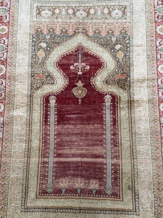 Anatolian Bandırma silk prayer rug size 208x146cm                          