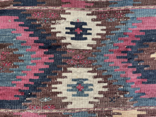 This is a Turkmen Yomud kilim but the pattern is Borchali Caucasian. It resulted in a unique different design.              