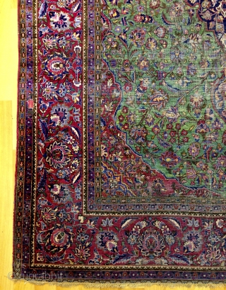 Rare green Kashan silk carpet size 210x130cm                          