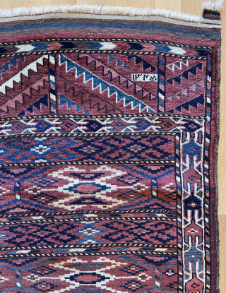 This is a Yamud funeral rug. When a person dies, this rug is placed over the coffin.size 220x115cm
               