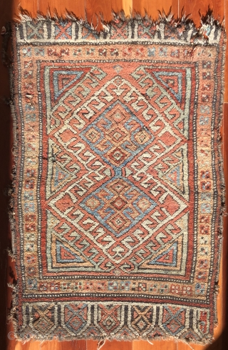 mid 19th c konya yaştık 23x34"
fair condition with fraying of selvages and ends, 2 fingertip holes
and a 1"x 1/2" hole             