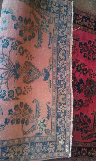 Circa 1900 Fereghan Sarouk measures 3’3” by 4’10”. It is a beautiful very pure red with which seems to radiate out into the rug. It has a lovely floral pattern which comprises  ...