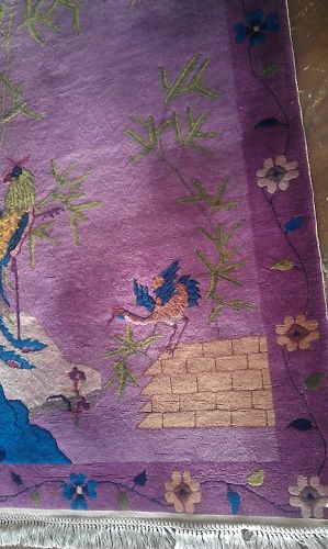 Old Art Deco Chinese 1900's 4.01"X6.7" this rug has the fringe replace buy machine but the pile is in perfect condition no stains www.francorugs.com         