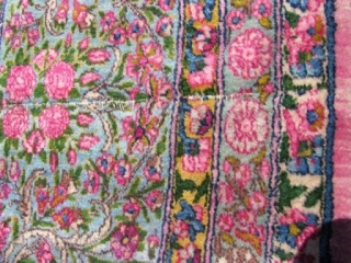 Persian Kerman nice wool Pink, Blue, Yellow synthetic colors 
12X19.6 
Franco Oriental Rugs 
                   
