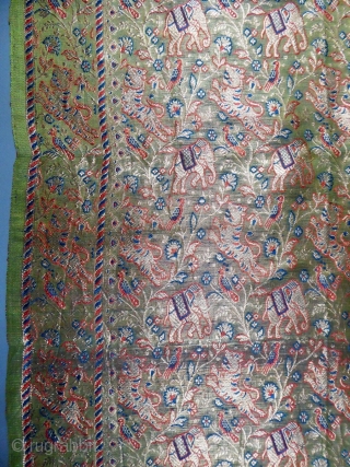 Before 1950
India for the domestic market 
Superb long silk woven shawl made in India for the domestic market probably around 1920/1930. Shawl with a background full of decorations of elephant and tiger  ...