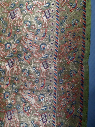 Before 1950
India for the domestic market 
Superb long silk woven shawl made in India for the domestic market probably around 1920/1930. Shawl with a background full of decorations of elephant and tiger  ...