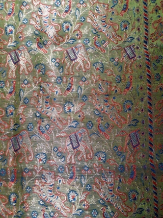 Before 1950
India for the domestic market 
Superb long silk woven shawl made in India for the domestic market probably around 1920/1930. Shawl with a background full of decorations of elephant and tiger  ...