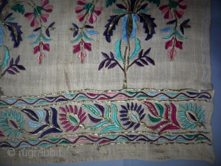 Before 1860
Ottoman Empire
Polychrome embroidered cotton hangings and gold probably from the Ottoman Empire before 1860. Three panels in reversible embroidery of polychromatic silk threads and flat golden threads. Assembled by two ribbons  ...