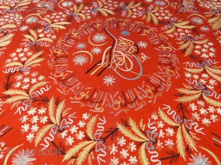 Very nice ottoman turkish textile ; Chain stitch embroideries on red woolen felt. Many very little moth holes. it's complete, no tears, no durty. It needs to be lined. 127 cm X  ...