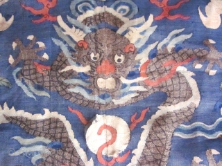 CHAOFU or Semi-Formal Court chinese robe from the Qing dynasty in Kesi (silk tapestry). it is composed of three vertical panels including one crossing the front  and closed by five buttons.  ...