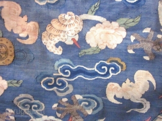 CHAOFU or Semi-Formal Court chinese robe from the Qing dynasty in Kesi (silk tapestry). it is composed of three vertical panels including one crossing the front  and closed by five buttons.  ...