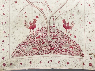Printed Chintz Palampore hanging- India's Coromandel Coast for the India Company Circa 1750. Some weaknesses, very small holes and a bit stains, this exceptional and complete piece requires museum care. Photos of  ...