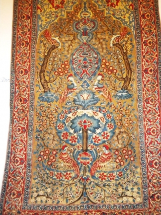 Persian Tree of life pencilled cotton hanging with birds
Circa 1850/1900
Large pencilled and printed hanging probably in Isfahan (Persia). Fully lined with a dyed indigo cotton voile , its "tree of life" design  ...