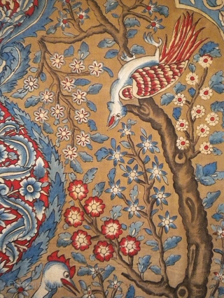 Persian Tree of life pencilled cotton hanging with birds
Circa 1850/1900
Large pencilled and printed hanging probably in Isfahan (Persia). Fully lined with a dyed indigo cotton voile , its "tree of life" design  ...