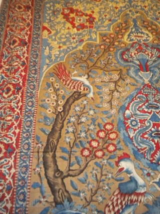 Persian Tree of life pencilled cotton hanging with birds
Circa 1850/1900
Large pencilled and printed hanging probably in Isfahan (Persia). Fully lined with a dyed indigo cotton voile , its "tree of life" design  ...