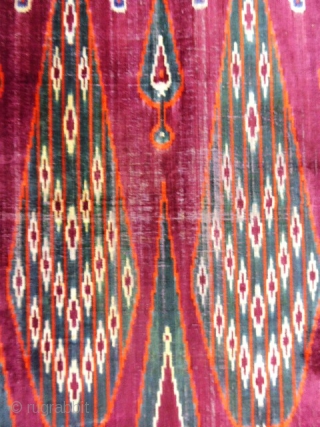 Ikat Velvet Persian hanging. Early 20th century
from Kachan called Pardah. Beautiful floral lateral border , central field decorated by cypresses and with peacocks. The cartridge of bottom indicates the date. Very beautiful  ...