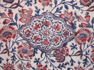 Rare Indian pencilled kalamkari chintz late 18c for Persia.
Beautiful indian Kalamkari, wooden block printed, then pencilled in India in the late eighteenth century. Quilted in the nineteenth century with a later calico,  ...