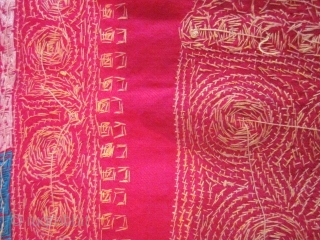 Circa 1900/1940

India / Punjab

Interesting scarlet twill pashmina shawl embroidered with gold and silver Zari work. this kind of embroidery became popular in northern India and was made for special occasions from the  ...