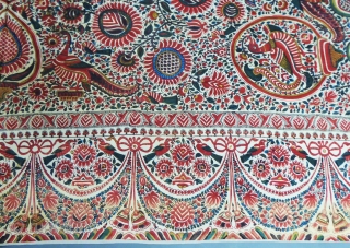 Palampore printed and painted on Cotton  1825/1850
India for export to Europe. Rich floral and figures repertoire with large central rosette. Flowers, pomegranates, peacocks, birds of paradise, scales compose a rich decoration  ...