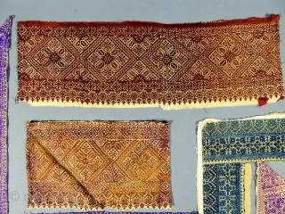 Fès and Rabat embroideries... 12 pieces for cushions or decoration. Morocco 19e. very rare colors and thin embroideries. Measures of the more longer 51 cm X 54 cm, 70 cm x 48  ...