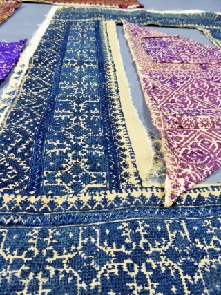 Fès and Rabat embroideries... 12 pieces for cushions or decoration. Morocco 19e. very rare colors and thin embroideries. Measures of the more longer 51 cm X 54 cm, 70 cm x 48  ...