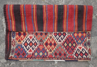 complete shahsavan zilli bag, 92 x 88 cm (36 x 35 inch), good strong colors, beautiful striped back, probably from a Kurdish shasavan group         
