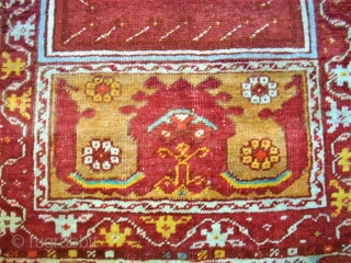 antique Kirshehir prayerrug. Size: 101 x 150 cm. Really good colors. One end is reknotted.                  