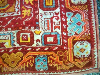 antique Kirshehir prayerrug. Size: 101 x 150 cm. Really good colors. One end is reknotted.                  