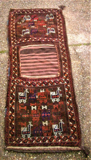 antique crazy bird baluch khordjin. Size: 62 x 163 cm. Perfect condition. Complete. Very rare.                  