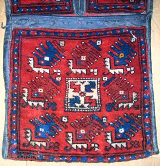 Old Bergama (Yagcebedir) anatolian Heybe. Size: 102 x 46 cm. Great wool. Good condition. With leather.                 