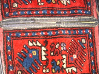 Old Bergama (Yagcebedir) anatolian Heybe. Size: 102 x 46 cm. Great wool. Good condition. With leather.                 