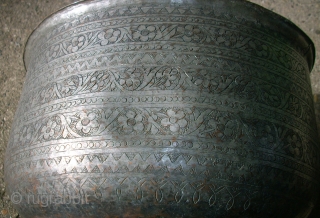 Very old handmade pot (bucket). Size: Diameter 35 cm, High 22 cm. Copper - tinned. 
                 