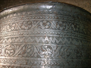 Very old handmade pot (bucket). Size: Diameter 35 cm, High 22 cm. Copper - tinned. 
                 