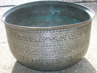 Very old handmade pot (bucket). Size: Diameter 35 cm, High 22 cm. Copper - tinned. 
                 