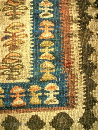 Interesting Shah Sawan bag. Size: 67 x 69 cm. Good condition. Kilim work.                    