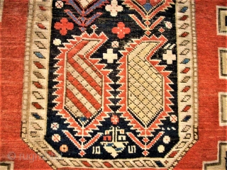 Nice caucasian rug. Fine knotting. Size: 104x185 cm. Used and thin pile. Colors bleached.                   