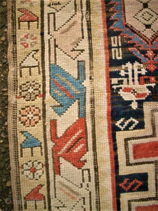 Nice caucasian rug. Fine knotting. Size: 104x185 cm. Used and thin pile. Colors bleached.                   