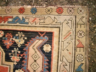 Nice caucasian rug. Fine knotting. Size: 104x185 cm. Used and thin pile. Colors bleached.                   