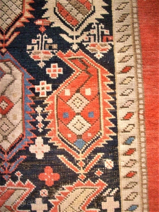 Nice caucasian rug. Fine knotting. Size: 104x185 cm. Used and thin pile. Colors bleached.                   