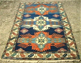 antique caucasian rug. Size: 132 x 199 cm. Good pile. Ends used condition.                    