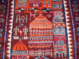 Very old happy kurdish rug. Size: 86 x 210 cm. Interesting rug. Some pile is low.                 