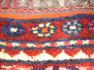 Very old happy kurdish rug. Size: 86 x 210 cm. Interesting rug. Some pile is low.                 