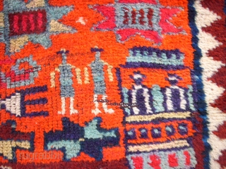 Very old happy kurdish rug. Size: 86 x 210 cm. Interesting rug. Some pile is low.                 