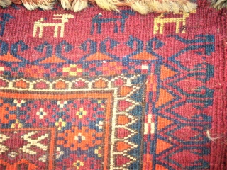 old turkmen torba. Size: 75 x 149 cm. Two edge at the top are dameged. Full pile.                