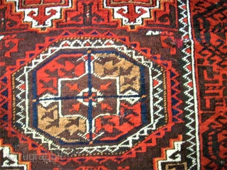 Antique Baluch rug. Size: 107 x 208 cm. With Camel-Wool. One small repair. One small area with thin pile.              