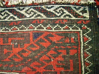 Antique Baluch rug. Size: 107 x 208 cm. With Camel-Wool. One small repair. One small area with thin pile.              