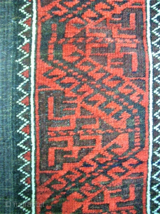 Antique Baluch rug. Size: 107 x 208 cm. With Camel-Wool. One small repair. One small area with thin pile.              