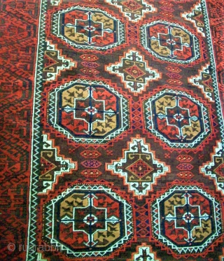 Antique Baluch rug. Size: 107 x 208 cm. With Camel-Wool. One small repair. One small area with thin pile.              