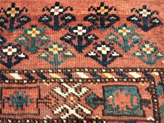 antique Turkoman Ersari Tschowal. Size: 84 x 141 cm. Thin pile. Used. Top colors.                   